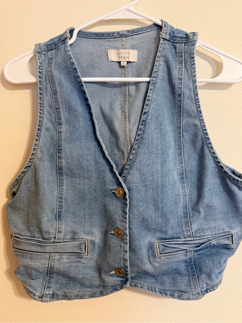Love Tree Denim Vest Light Wash High Low Waistcoat Y2K Cowgirl Size L